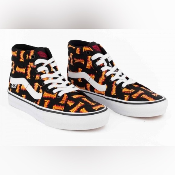 NIB Vans x Thrasher Men's Skate Sk8-Hi Black Multi White Canvas shoes Size 10 - Picture 1 of 6